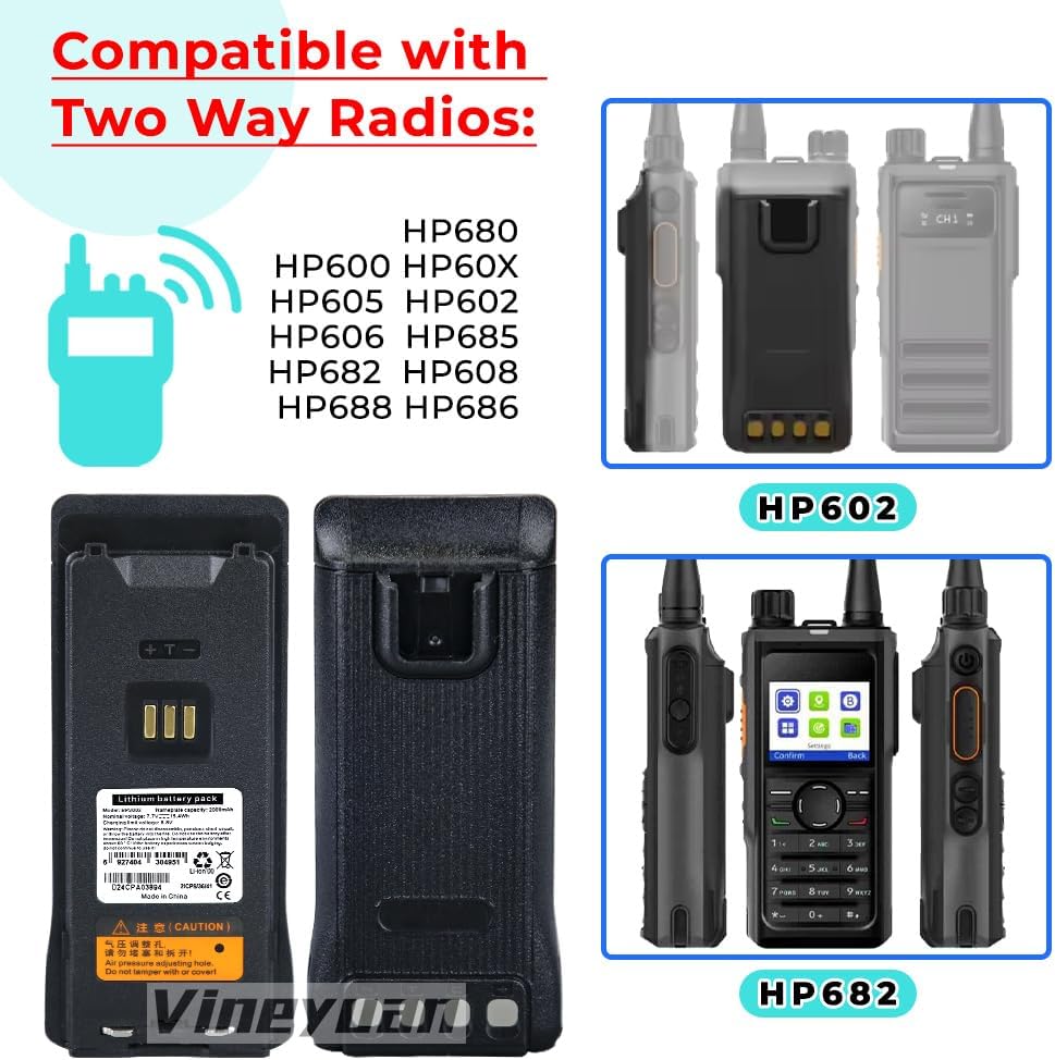 2-Pack BP2002 Battery 7.7V 2000mAh Li-ion Replacement for Hyt HP600 HP605 HP602 HP606 HP685 HP682 HP608 HP688 HP686 Walkie Talkie Battery