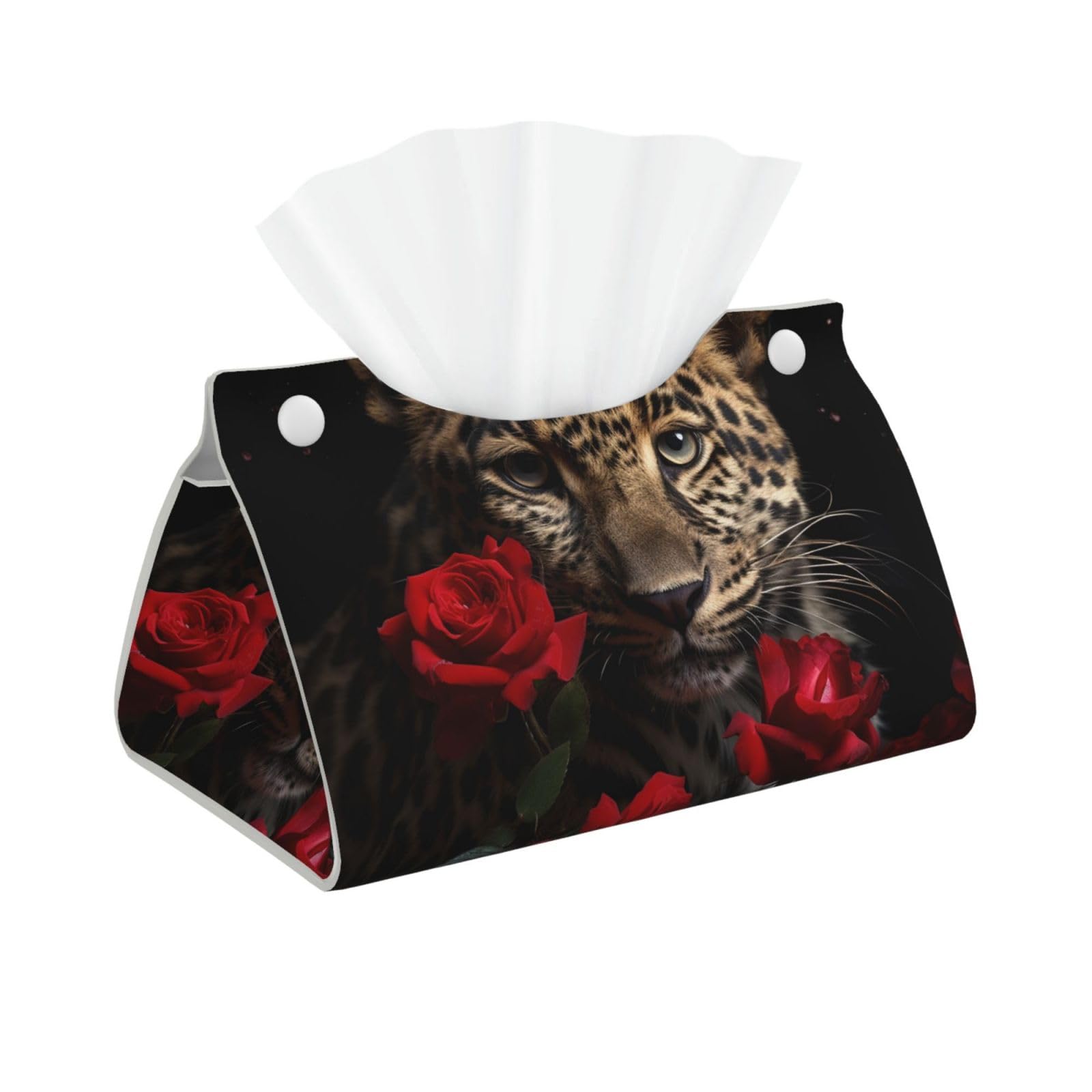 Pu Leather Tissue Box Cover, Rose Leopard Rectangle Tissue Case Covers Decorative Tissue Box Holder Waterproof Tissue Holder Organizer for Bathroom Home Office