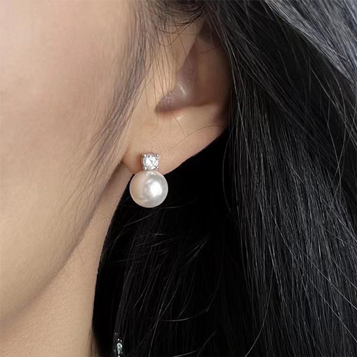 Huachan Parure de bijoux femmes 925 Sterling Silver boucles d'oreilles collier avec perles de culture d'eau douce CZ Bridal Wedding gift