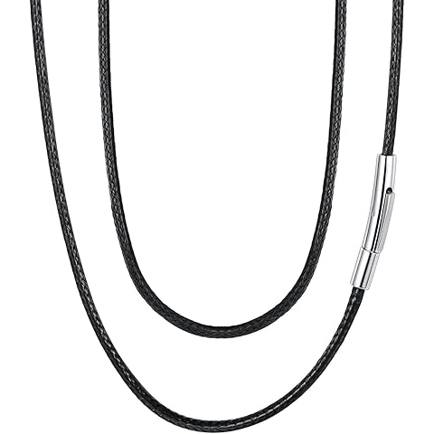 FaithHeart Braided Leather 2MM/3MM Necklace Cord for Men with Stainless Steel Snap Clasp, Waterproof Woven Wax Rope Chain for Pendant with Delicate Gift Box