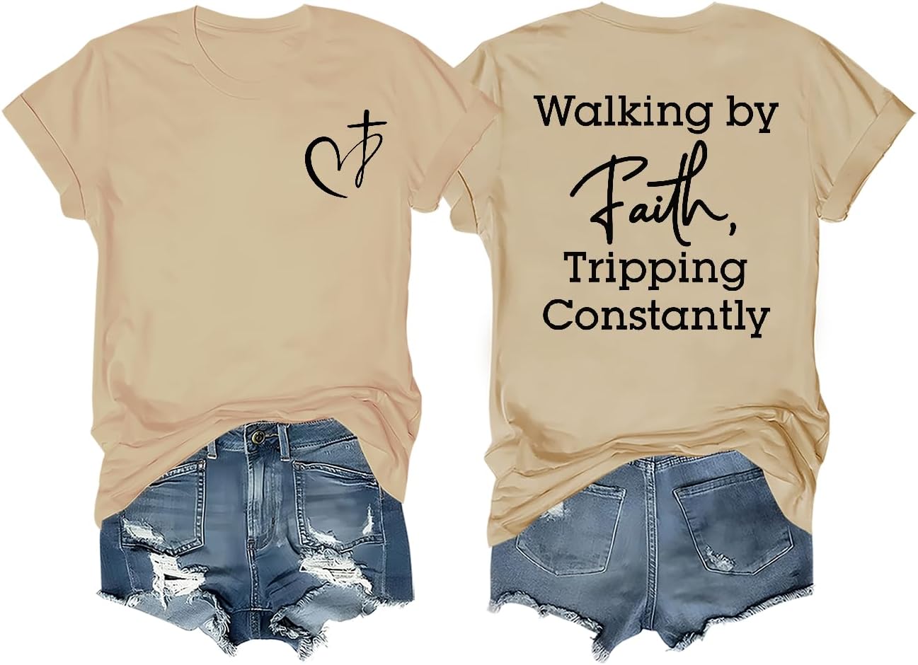 Christian Walking by Faith Tripping Constantly Shirts for Women Jesus Religious Inspirational Tee Tops