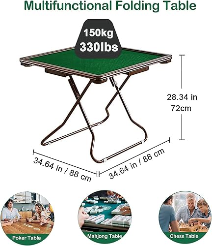 Miniatura 7 de HM&DX Mesa plegable Mahjong, mesa de cartas plegable con portavasos y bandejas de chips, mesa de dominó para 4 jugadores, mesa cuadrada portátil de