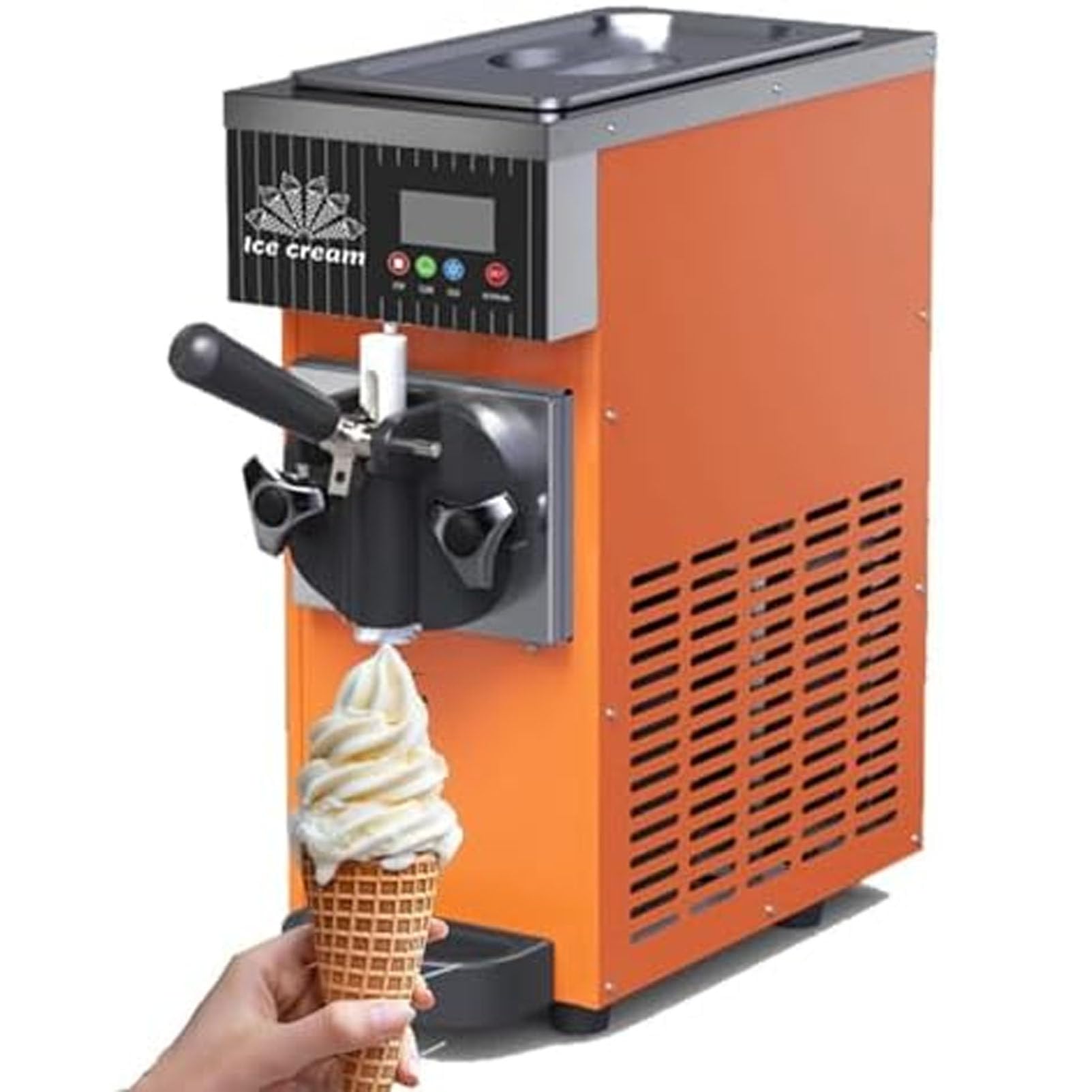 PioMue Countertop Soft Serve Ice Cream Machine, Commercial Hard Ice Cream Machine, Soft Ice Cream 4-5 kg/Hour, LCD Panel, for Coffee, Snack Bar, Restaurant OrangeYellow