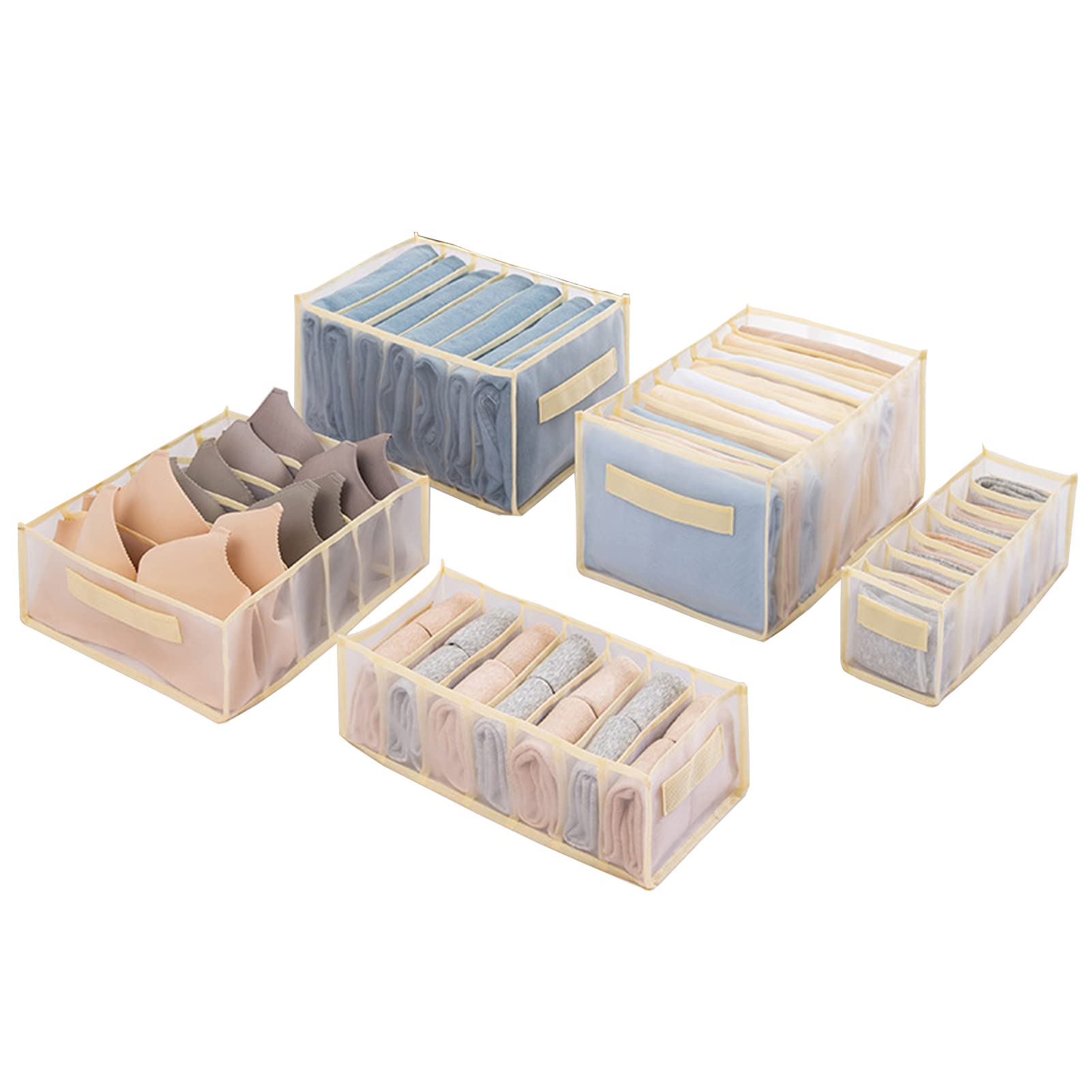 weallbuy 5 PCS Drawer Organizers for Clothing, Clothes Drawer Organizer for Bedroom Dorm Room, Wardrobe Organizer Stackable for Jeans Pants Shirts (Beige)