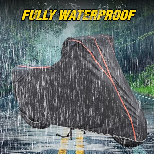 Image of Two Wheelers Bike Body Cover Compatible for Revolt RV400, UV Resistant, Dustproof, Triple Stitched, Elastic Bottom, Red Piping Motorcycle Cover (Black, Pack of 1)