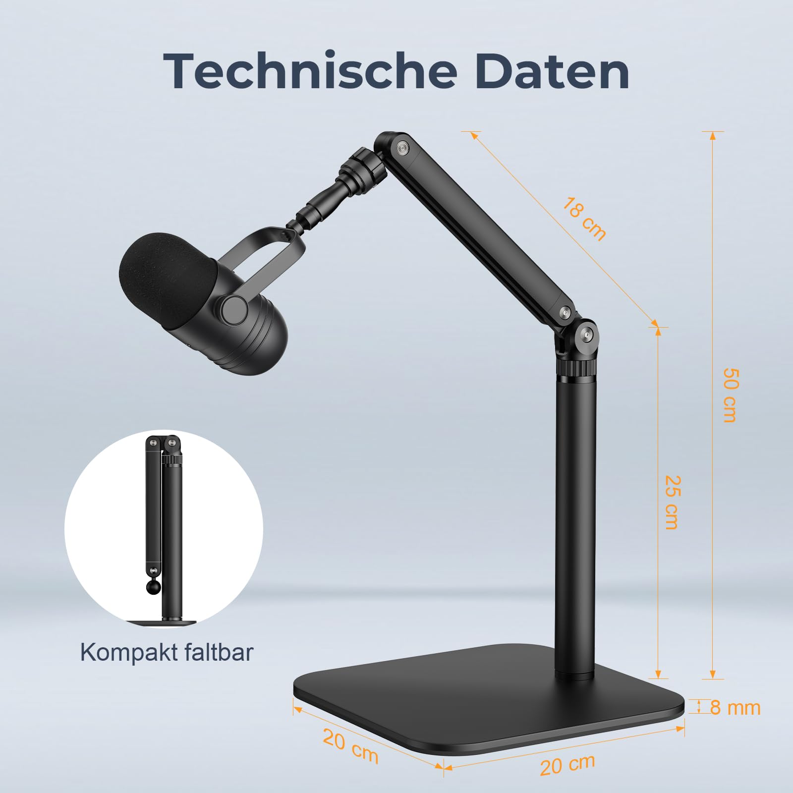 Tischhalterung Mikrofonständer Verstellbarer Montagearm mit 1/4"-3/8"-5/8" Mehrfachgewinde für Blue Yeti, Fifine, HyperX + Mikros/Webcams/DSLRs, Für Studio/Podcast/Livestream Lösung