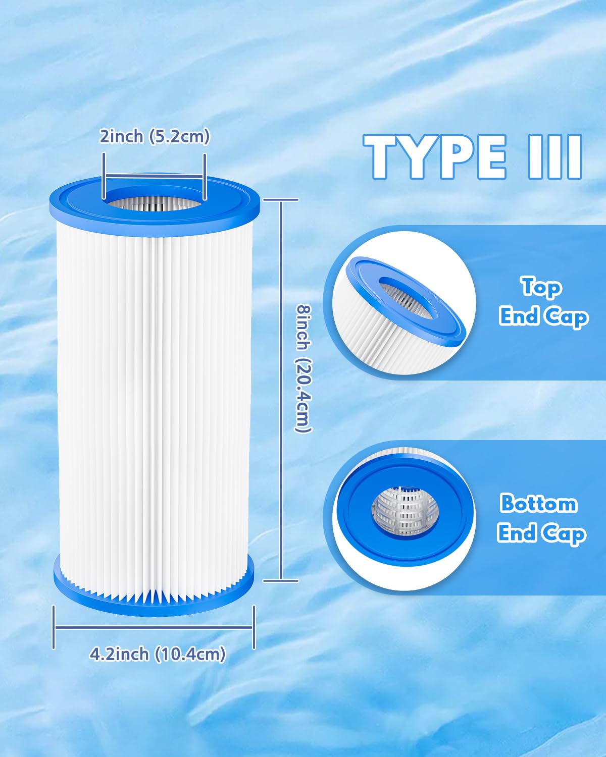Cartucho de Filtro de Piscina para Tipo A o C (4 Paquete) Compatible con Piscinas elevadas 29000E/59900E Filtro de natación Reutilizable Tipo A/C para Bomba de Filtro de 1000/1500/530 GPH