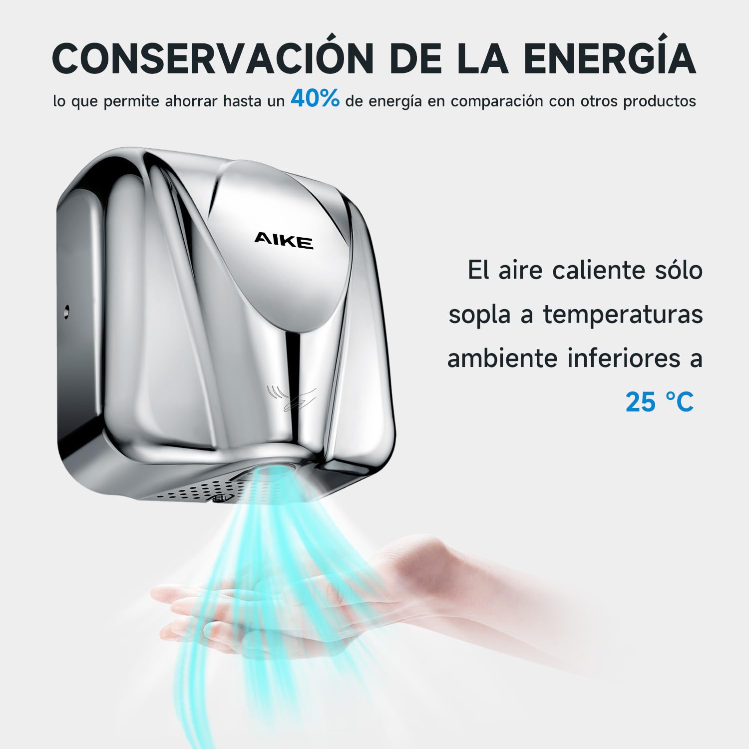 AIKE Elephant Secamanos Comercial, Alta Velocidad, Acero Inoxidable Duradero para Baños de Alto Tráfico, 220V Pulido AK2812
