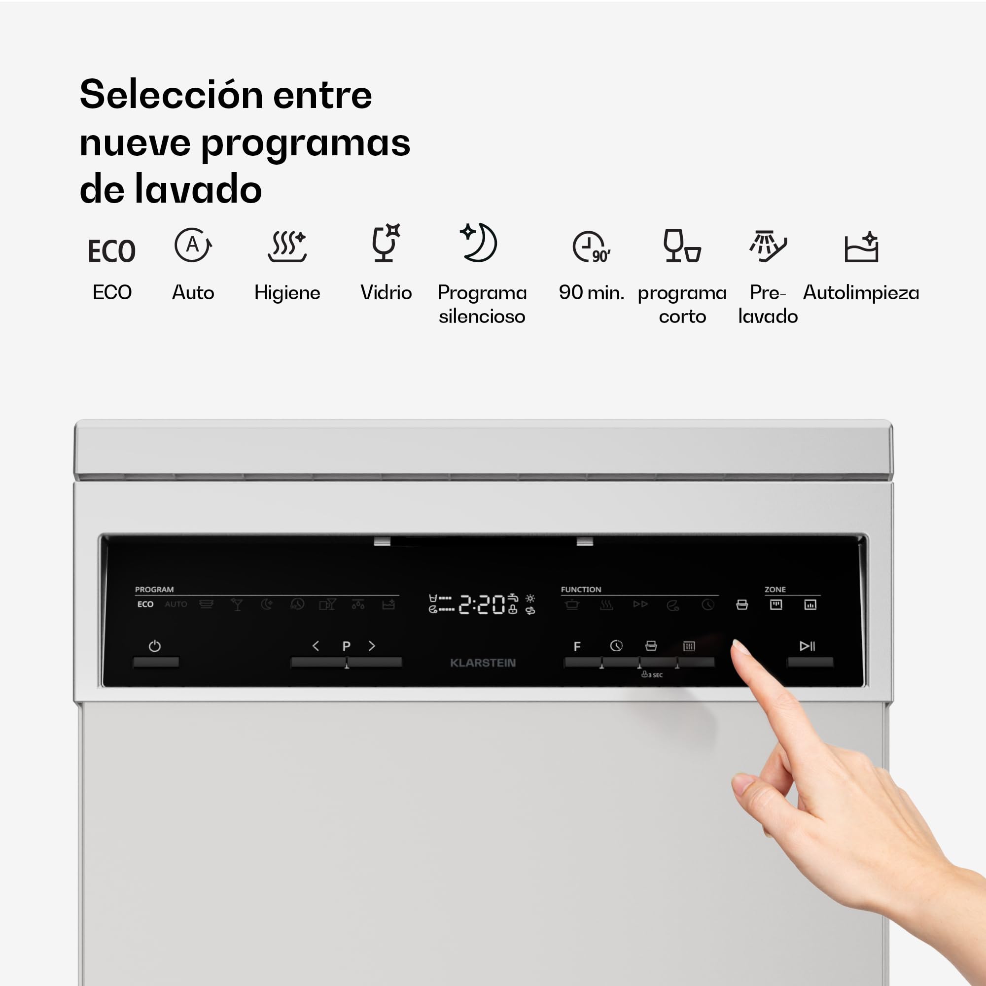 Klarstein Verosteel Lavavajillas 45cm Independiente - 10 Cubiertos, 9 Programas, 42 dB, Clase B, Plata, AquaStop & Bloqueo Infantil, Lavavajillas Compacto