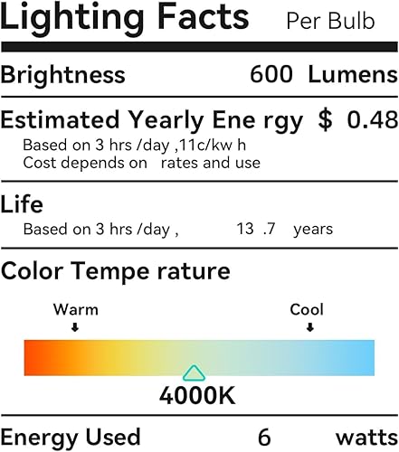 Miniatura 7 de AMDTU 4000k LED Chandelier Light Bulbs,Dimmable E12 Daylight White,6w 60Watt Equivalent for Dining Room,Kitchen 6pack,LED Candelabra Light Bulbs