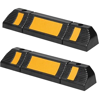 UISEBRT Gummi Radstopp Parkbegrenzung f r Garage - 2 St ck Gummi Parkstopper Radblock Parkbarriere Anfahrschutz mit Reflexionsstreifen f r Garage und Parkpl tze 60x12x10cm Schwarz + Gelb 2 St ck