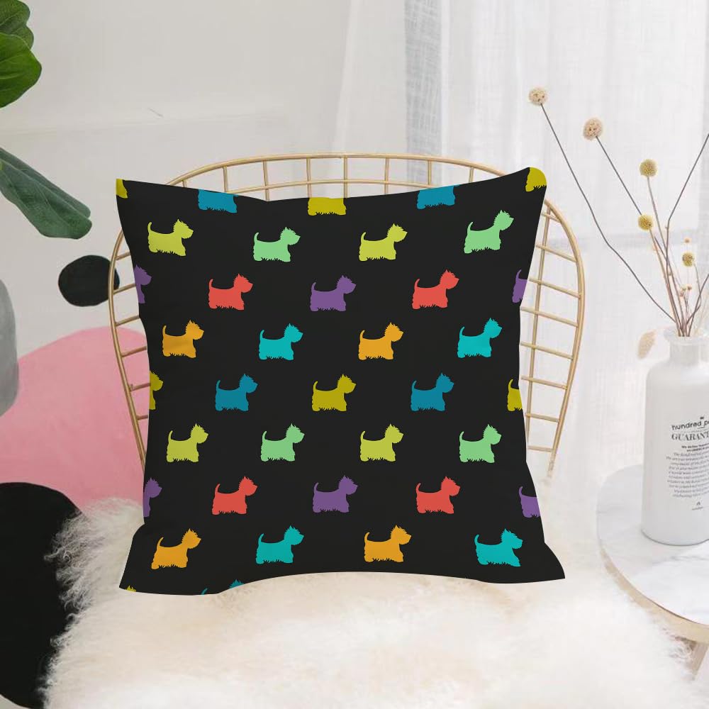 HYMSXW Cushion Cover,Throw Pillow Case Home Decorative for Living Room Bedroom Sofa Chair 20X20 Inch,Dog lover, colorful dog silhouettes West Highland Terrier dog,Pillowcase 50X50cm