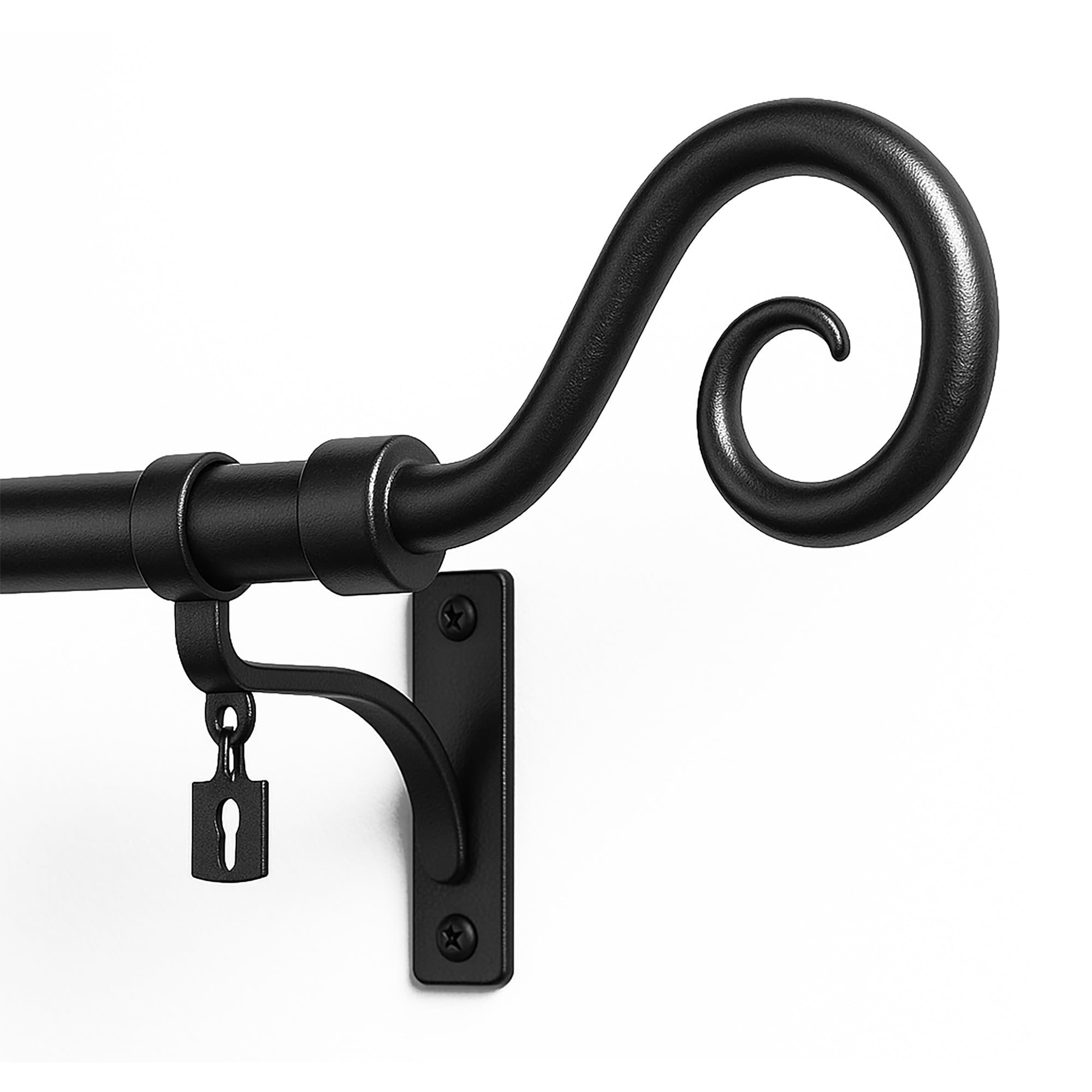 TIENDA EURASIA – Juego Barra Cortinas Extensible Deco | Material Metal | Diseño Arabesque | Medidas 19 mm Extensible 120-210 cm (Negro)