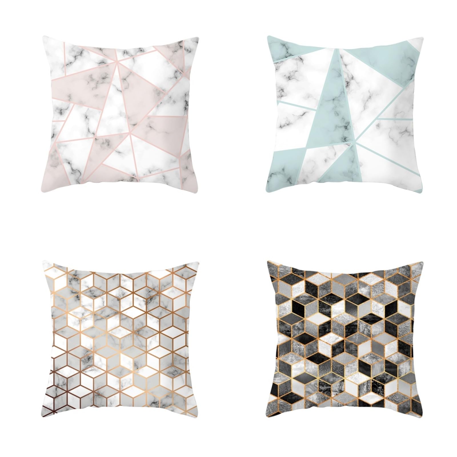 Cushion Covers Grey Blue Pink Pillow Cases 4 Pack Sofa Cushions 45x45cm