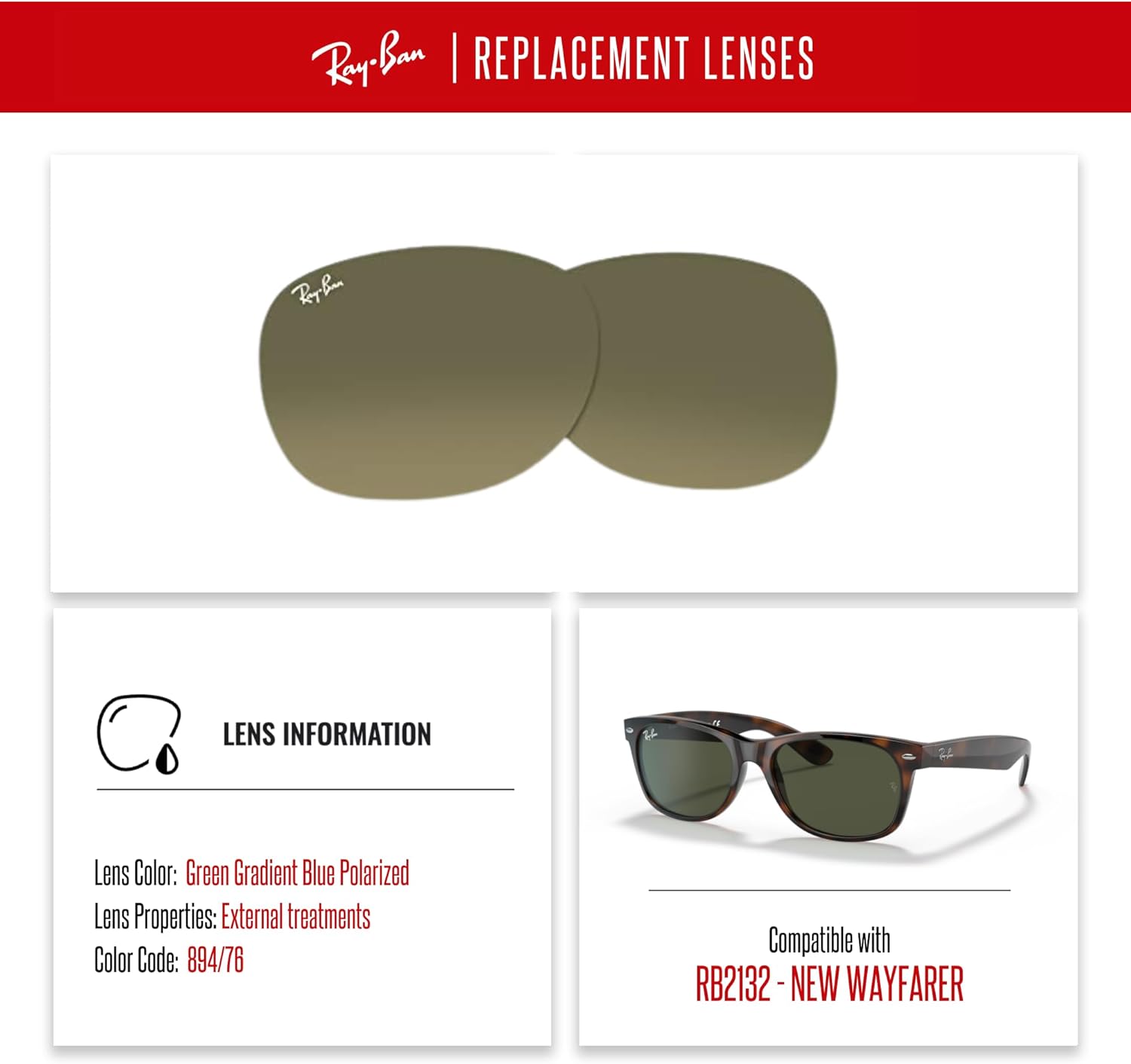 Sunglasses Rb2132 Replacement Lenses NEW RB2132 New Wayfarer