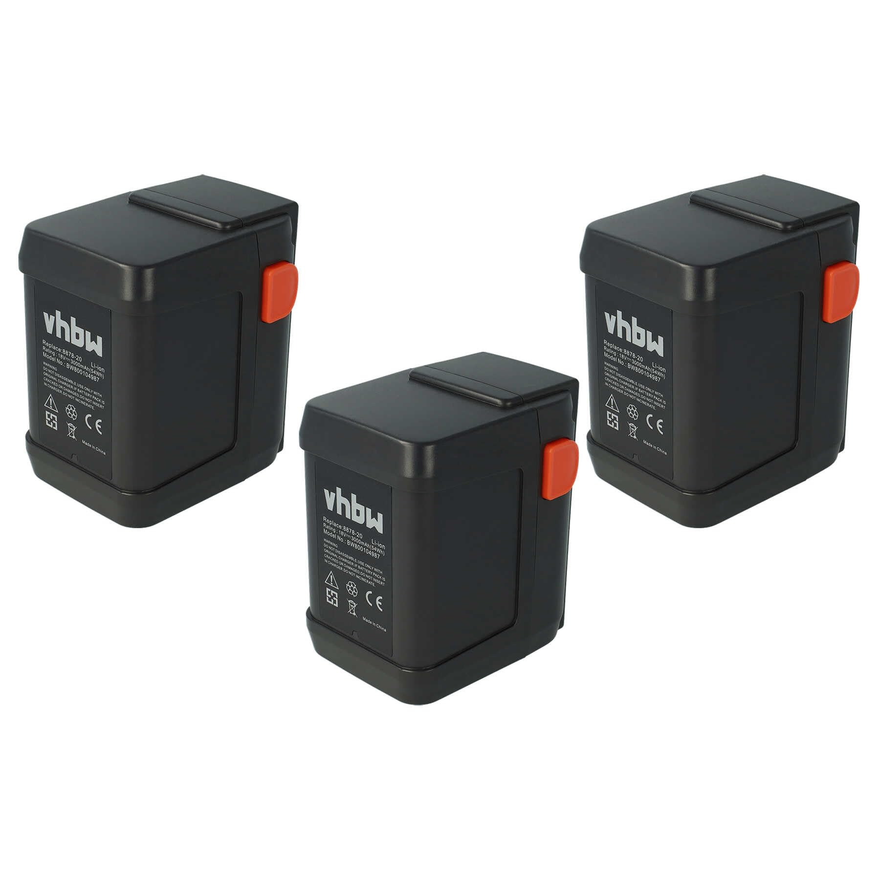 vhbw 3 x akumulator kompatybilny z Gardena AccuJet 18-Li (9335-20), AccuJet 18-Li (9333-20), nożyce do trawy, nożyce do krzewów (3000 mAh 18 V litowo-jonowy)