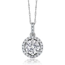 Gem Stone King 14K White Gold Round Lab Grown Diamond Halo Pendant Necklace