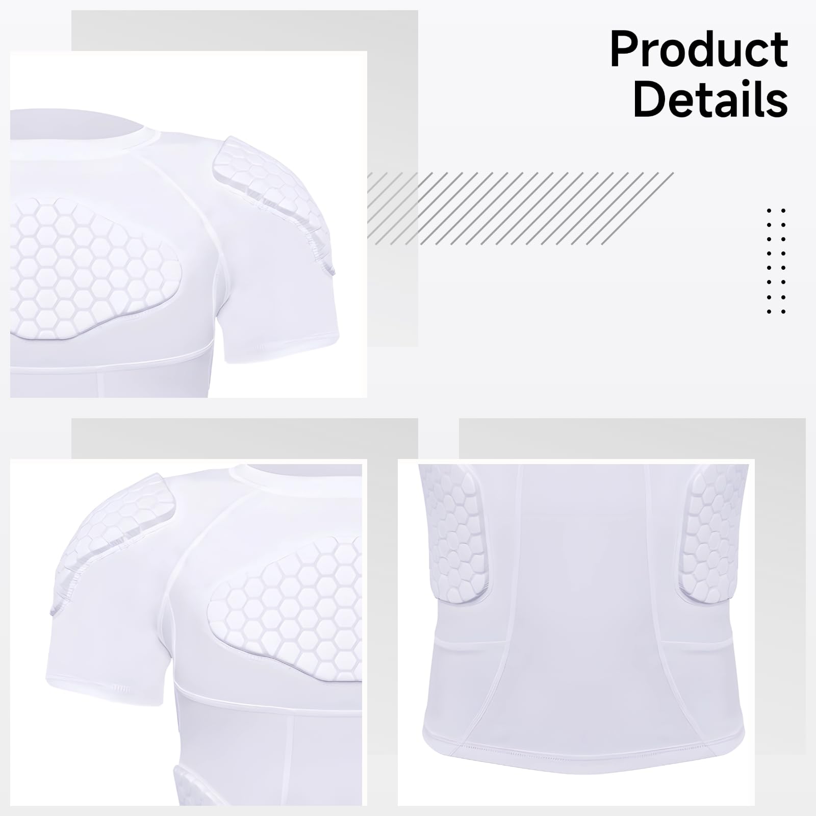 Camisa de compresión XXL blanca, acolchada para equipo de protección de fútbol y baloncesto, protectores de costillas, manga corta anticolisión