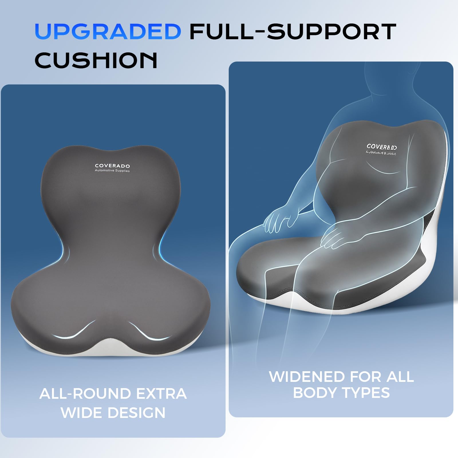 Coverado Cojín Lumbar y Cojín del Asiento para Coche, One-Pieces, Esponja de Memoria ergonómica Almohadas lumbares Cojín para Aliviar el Dolor de Espalda, Soporte Lumbar para Oficina | Almohada ergonómica de espuma viscoelástica para apoyo lumbar, ciática