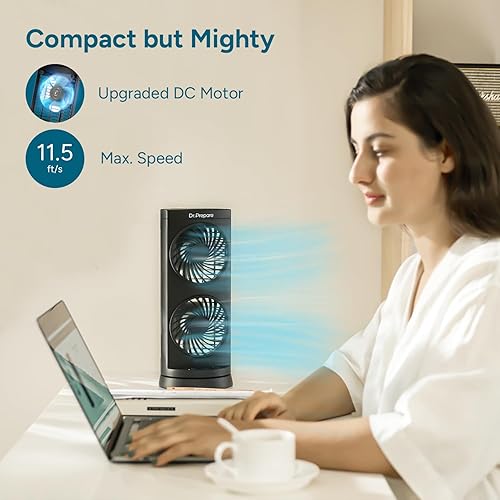 Miniatura 2 de Dr. Prepare Ventilador oscilante de torre, ventilador de escritorio portátil con opciones de 3 velocidades, circulación de aire dual, oscilación de