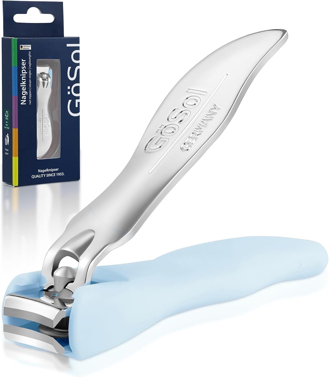 Nail Clippers Anti Splash, Sharp Curved Blades, Detachable Easy Clean Base | Premium Carbon Steel Manicure Tools with Catcher, Ergonomic Anti-Slip Soft Rubber Handle for Precise Trimming