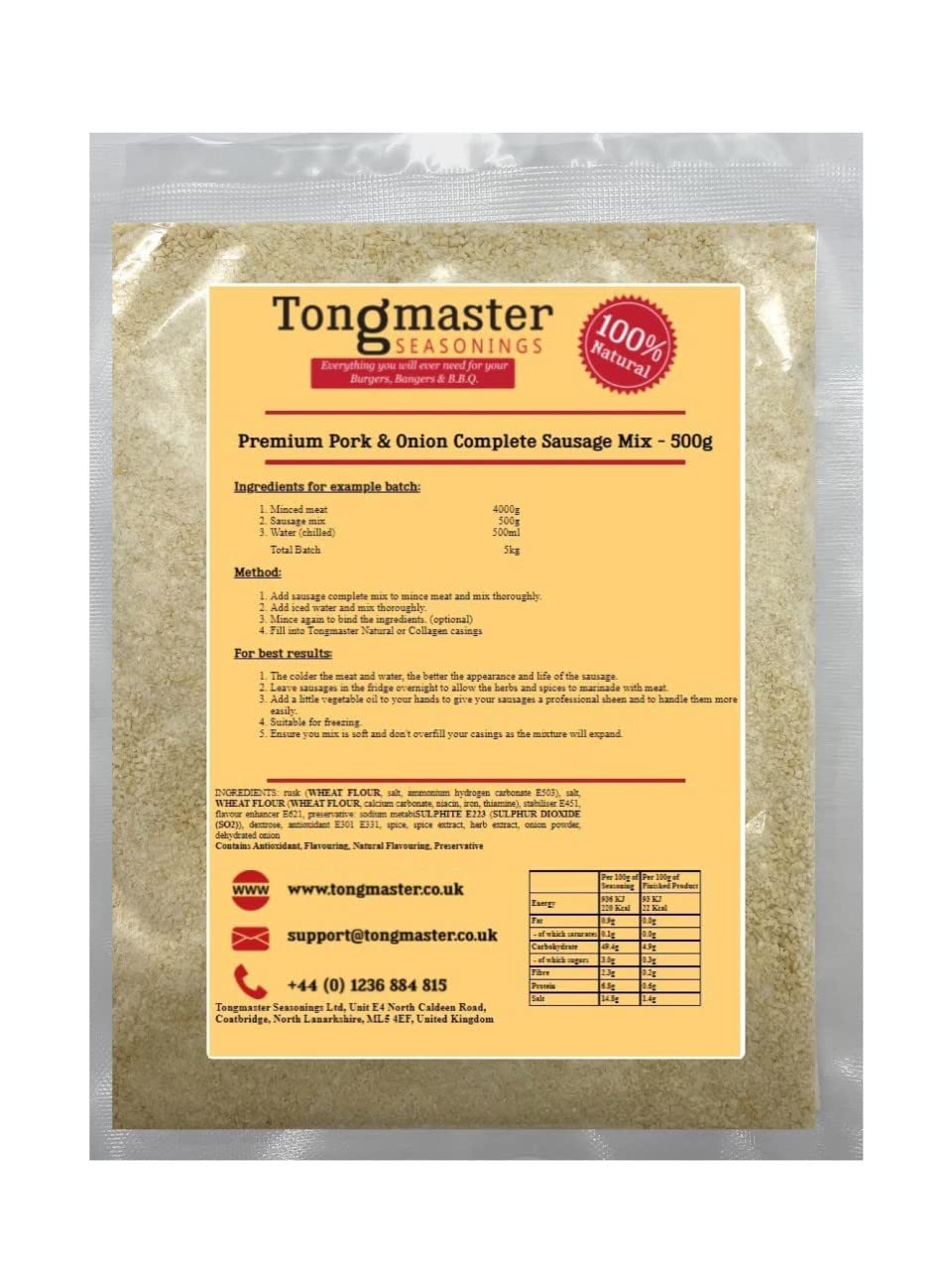 Pork & Onion Complete Sausage Mix - 500g (5kg Batch)