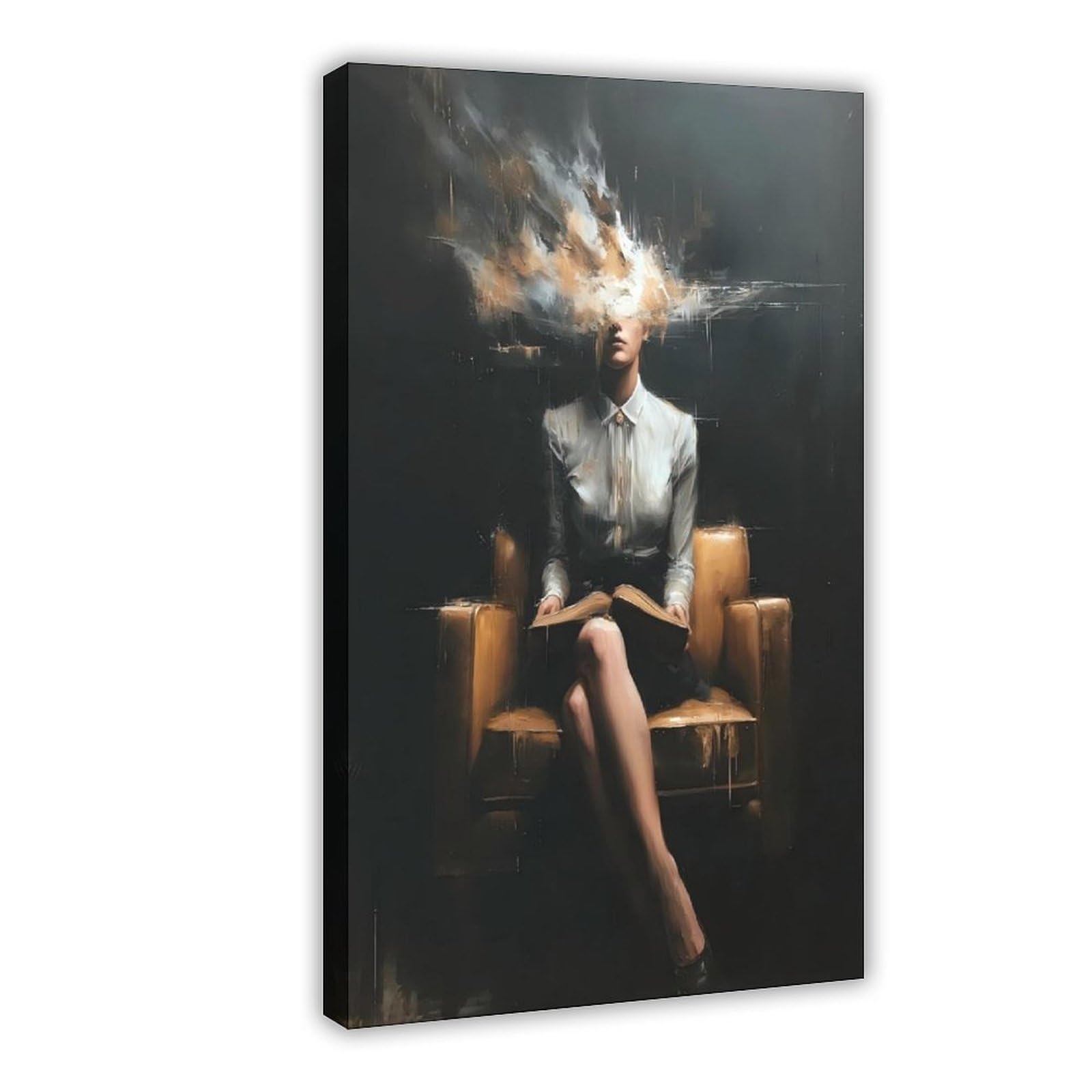 Bareronor Frame Surreal Woman Reading Canvas Poster Bedroom Decor Landscape Office Room Decor Gift 8" L X 12" W