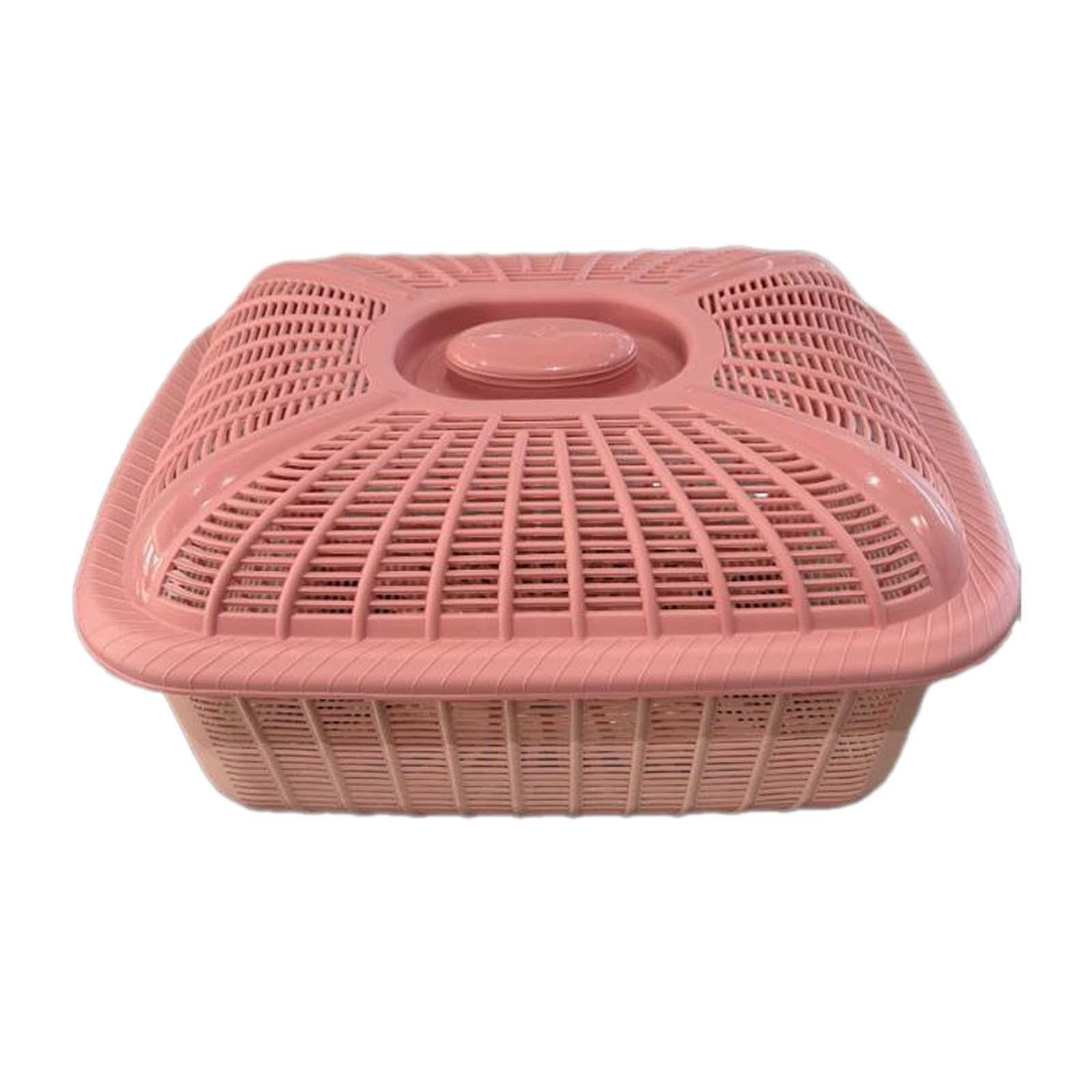 Cesta de malla para frutas rosa pequeña con tapa multiusos para lavar y servir pan