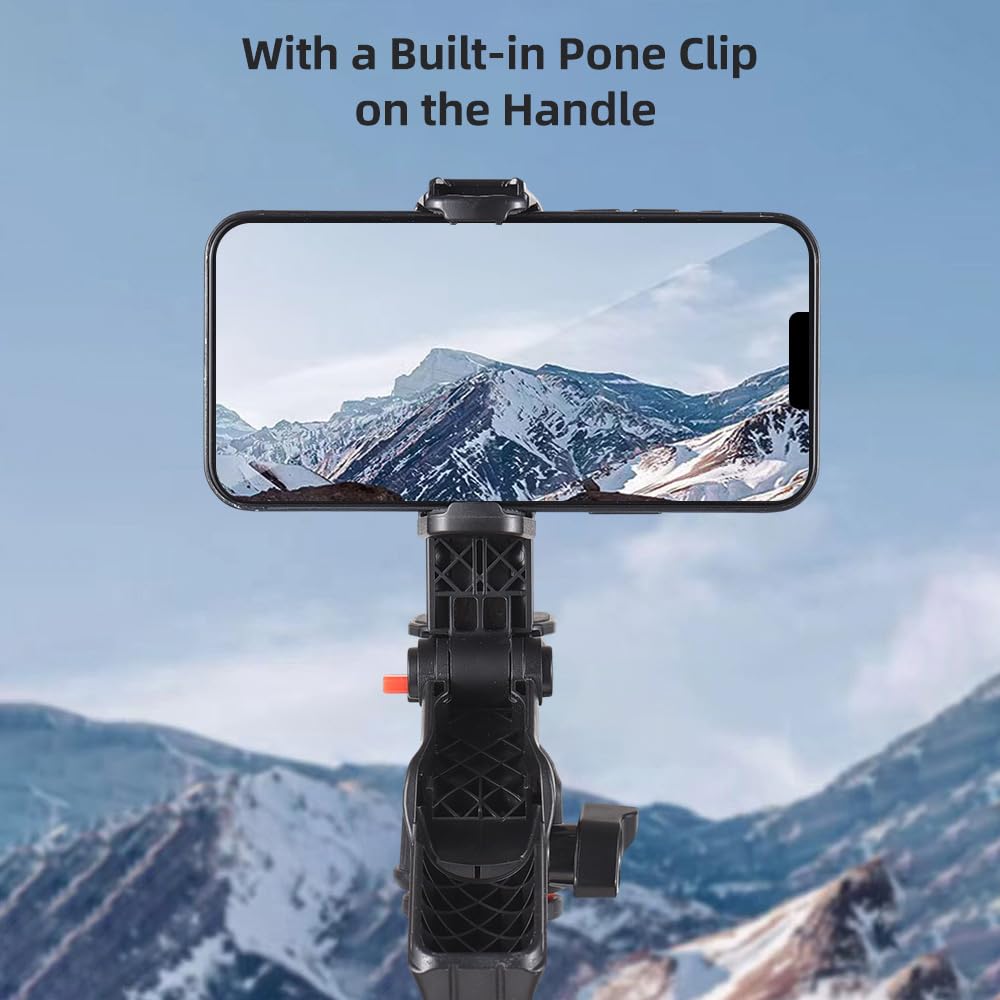 Andoer Treppiede macchina fotografica, treppiede per foto portatile da 141 cm in lega di alluminio girevole a 360° con maniglia Clip per telefono integrata per fotocamere DSLR Videocamere Smartphone