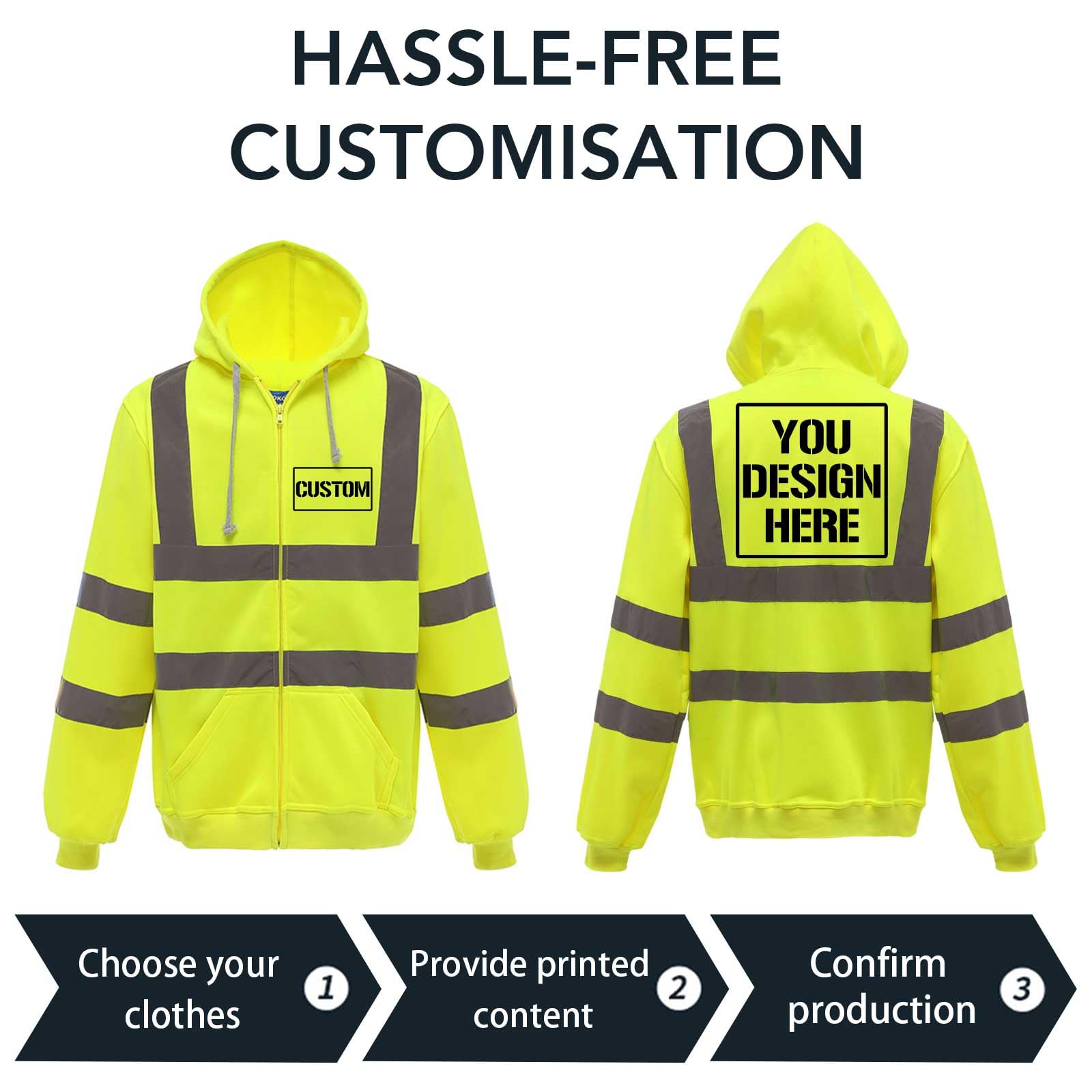 Spersonalizowane bluzy z kapturem Hi Vis bluza z kapturem dla mężczyzn o wysokiej widoczności odblaskowe kieszenie zapinane na zamek błyskawiczny pulower bluza z kapturem