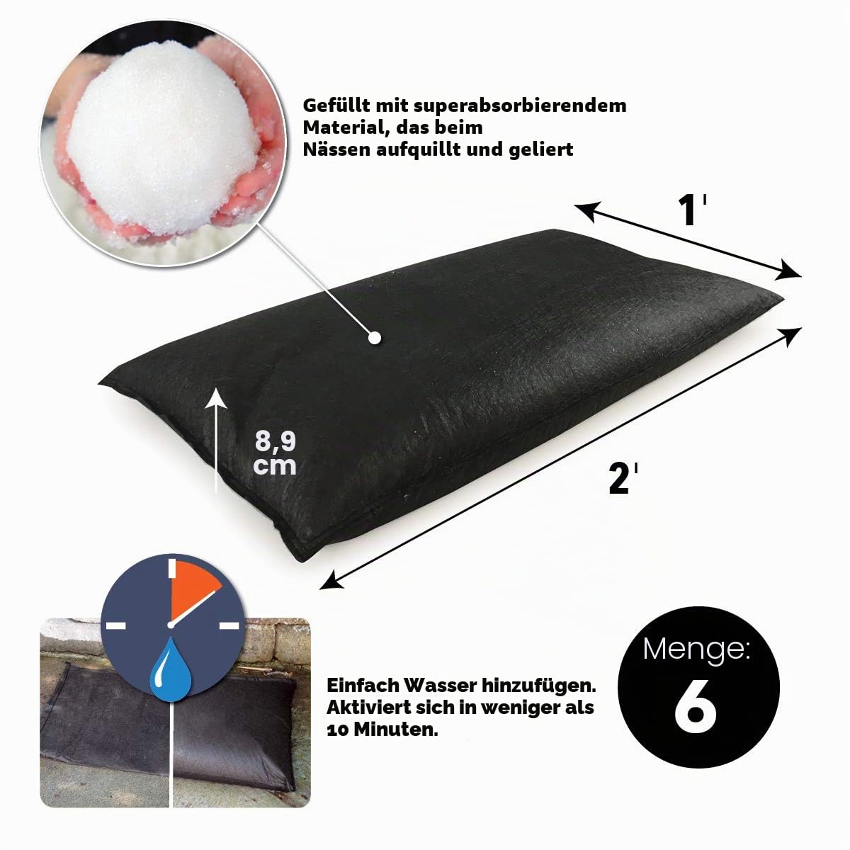 Quick Dam QD1224-6 Wasseraktivierte Flutbeutel, 30,5 x 61 cm, 6er-Pack