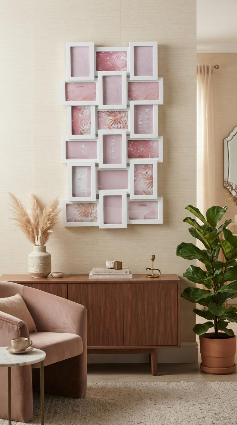 Deenz White Rectangle 18 Multi-Opening New Lining Border Design 2 Wall Hanging 6 X 4 '' Photo Frame Collage Plastic Home Décor Picture Display Large Gallery Both Orientation 102X53cm (White)