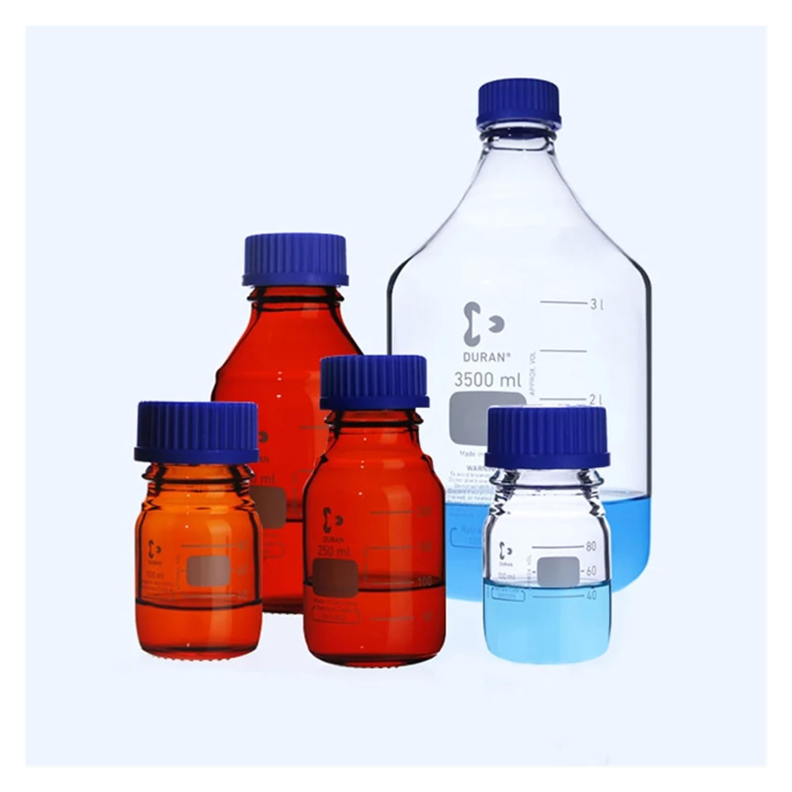 Laboratorio 25 250 500 1000mL della bottiglia del reagente con tappo blu a vite in vetro borosilicato alto(50mL)