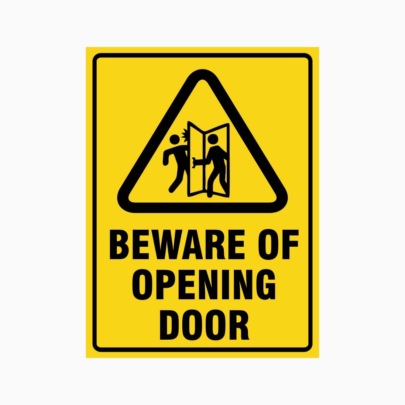 BEWARE OF OPENING DOOR Sign, 12x8 Metal Tin Sign, caution for outward opening doors in public areas.