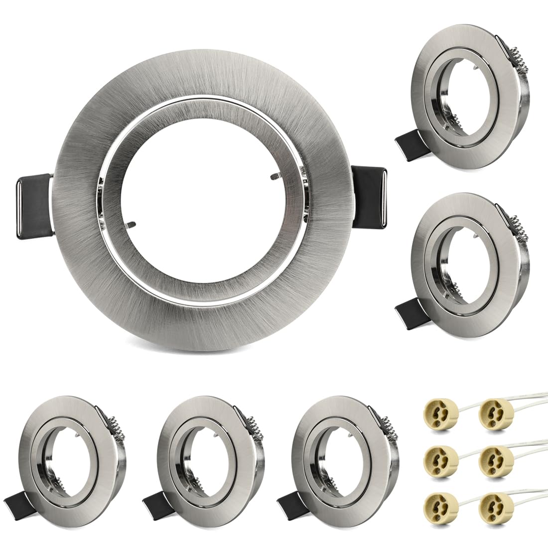 LED Einbaustrahler 6 Pack GU10 Schwenkbar led Einbauleuchte in Edelstahl gebürstet Optik, Einbaurahmen für LED/Halogen Leuchtmittel Inkl. GU10 Fassung, Rund(Ohne Leuchtmittel)