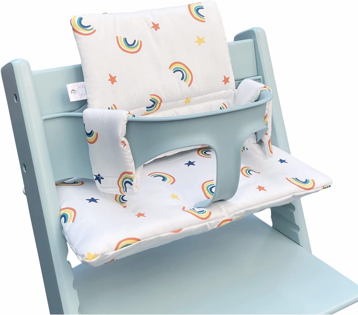 ZARPMA Highchair Cushion Compatible with Stokke Tripp Trapp Chiar High Chair Insert Cotton Fabric Cover Filled with Cotton Padding (White Rainbow)