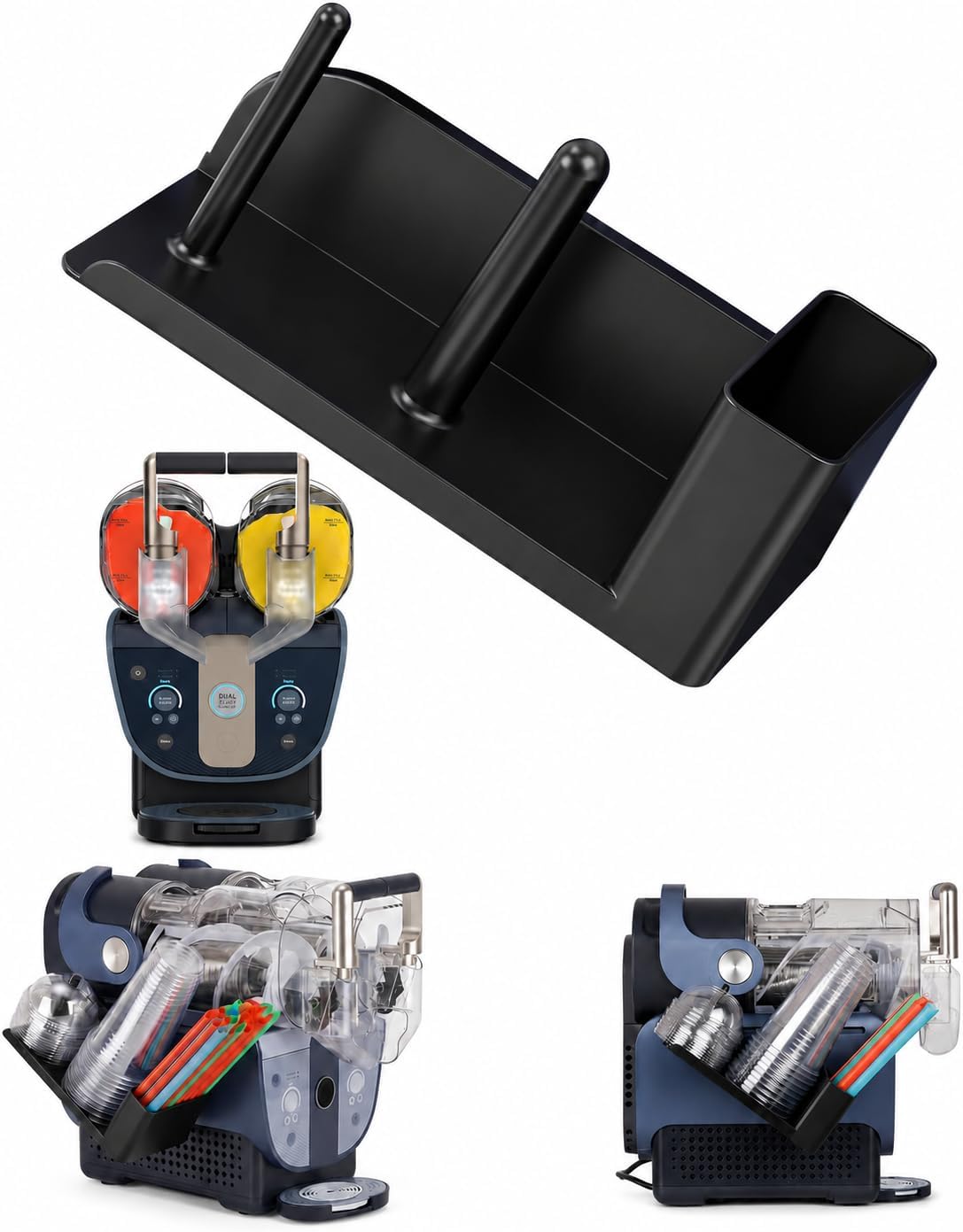 Cup Organizer for Ninja SLUSHi Twist FS701 Series, 3-in-1 Side-Mounted Holder for Cups, Lids and Straws, Slushie Machine Accessories for Frozen Drink Station, Black