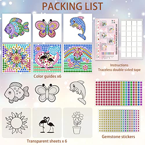 Metuu 6 Sheets Diy Diamond Window Art Craft Kits Suncatcher For Kids, Gemstone Sungemmer Diamond Painting Sticker Arts And Crafts For Children Ages 8-12,Great 5 6 7 8 Year Old Girl Boy Birthday Gift #TOP2