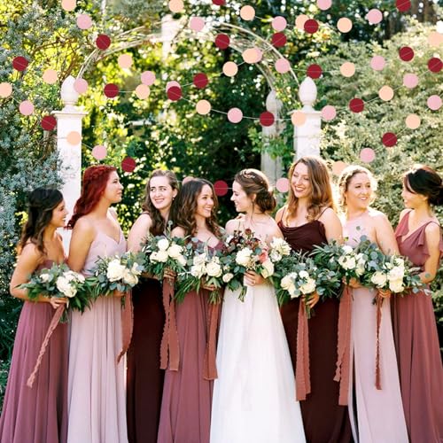 Image of Burgundy Pink Peach Party-Decorations Paper-Garland - 52ft Rose Gold Glitter Streamers Banner,Birthday Princess Baby Bridal Shower Wedding Hanging Supplies Decor Hugfond