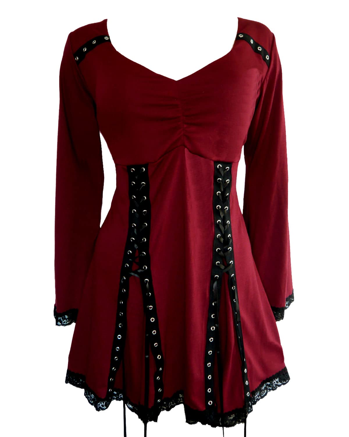 Dare to Wear Electra Corset Top: Gothic Punk Rock Steampunk Women's Tunic Shirt for Everyday Halloween Cosplay Concerts - 2X Garnet