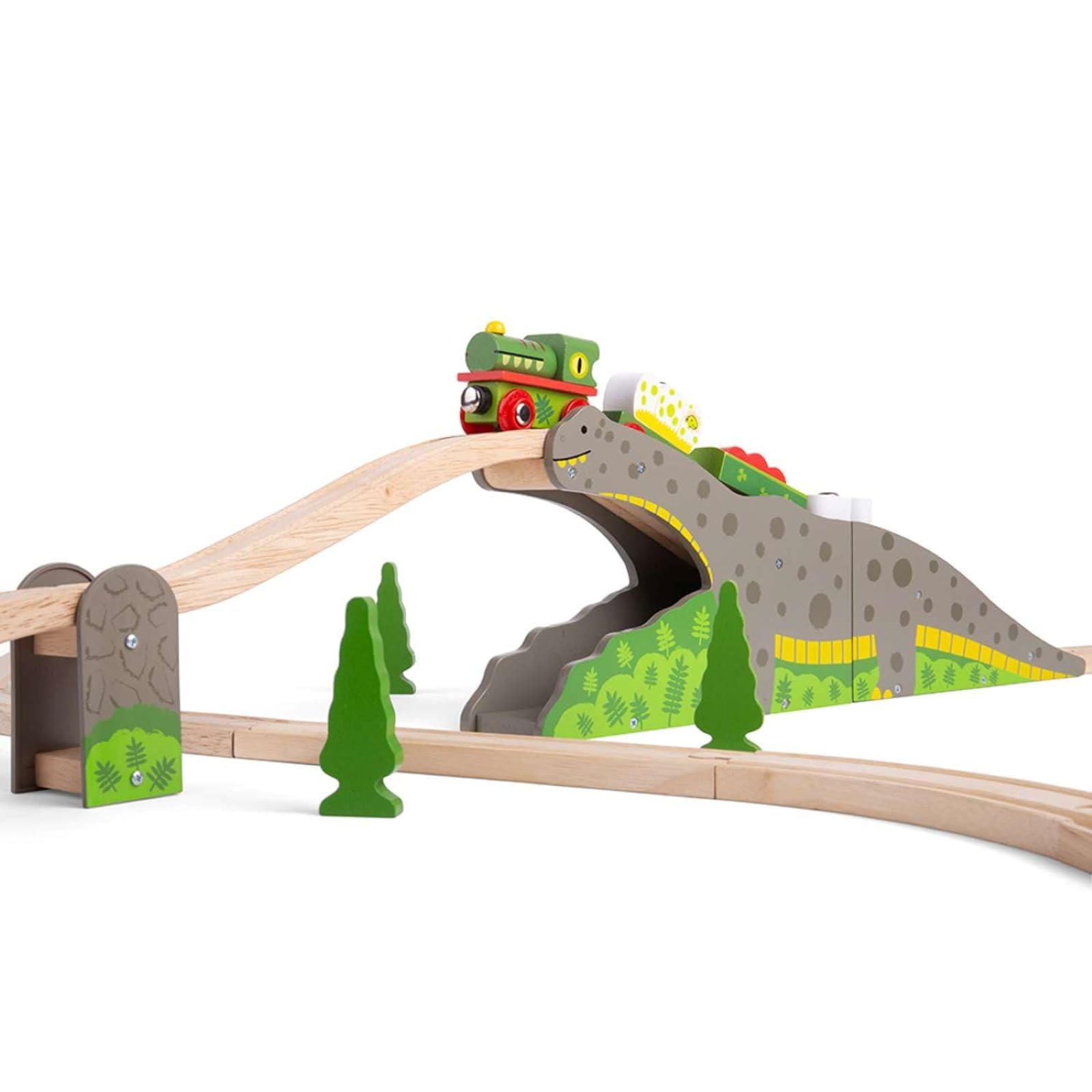 Bigjigs Rail Bronto Riser | Toddler Dinosaur Toy | Accessory for Wooden Train Track Set | Children's Model Railway Gift for Boys & Girls | Kids Educational Tool Suitable From Age 3+