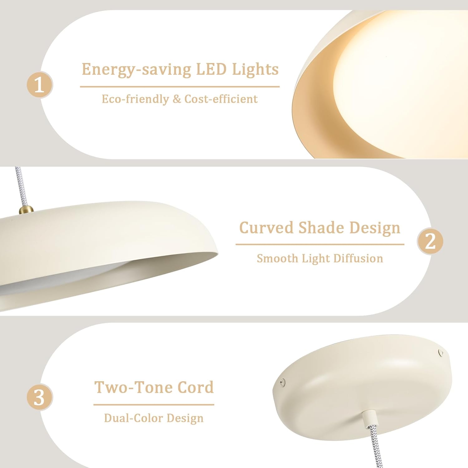 BISAMIYA Modern Kitchen Island Pendant Light - 15.7” Dimmable LED Ceiling Light with Brass Accents, 2000 Lumens Warm White for Dining Room & Living Room