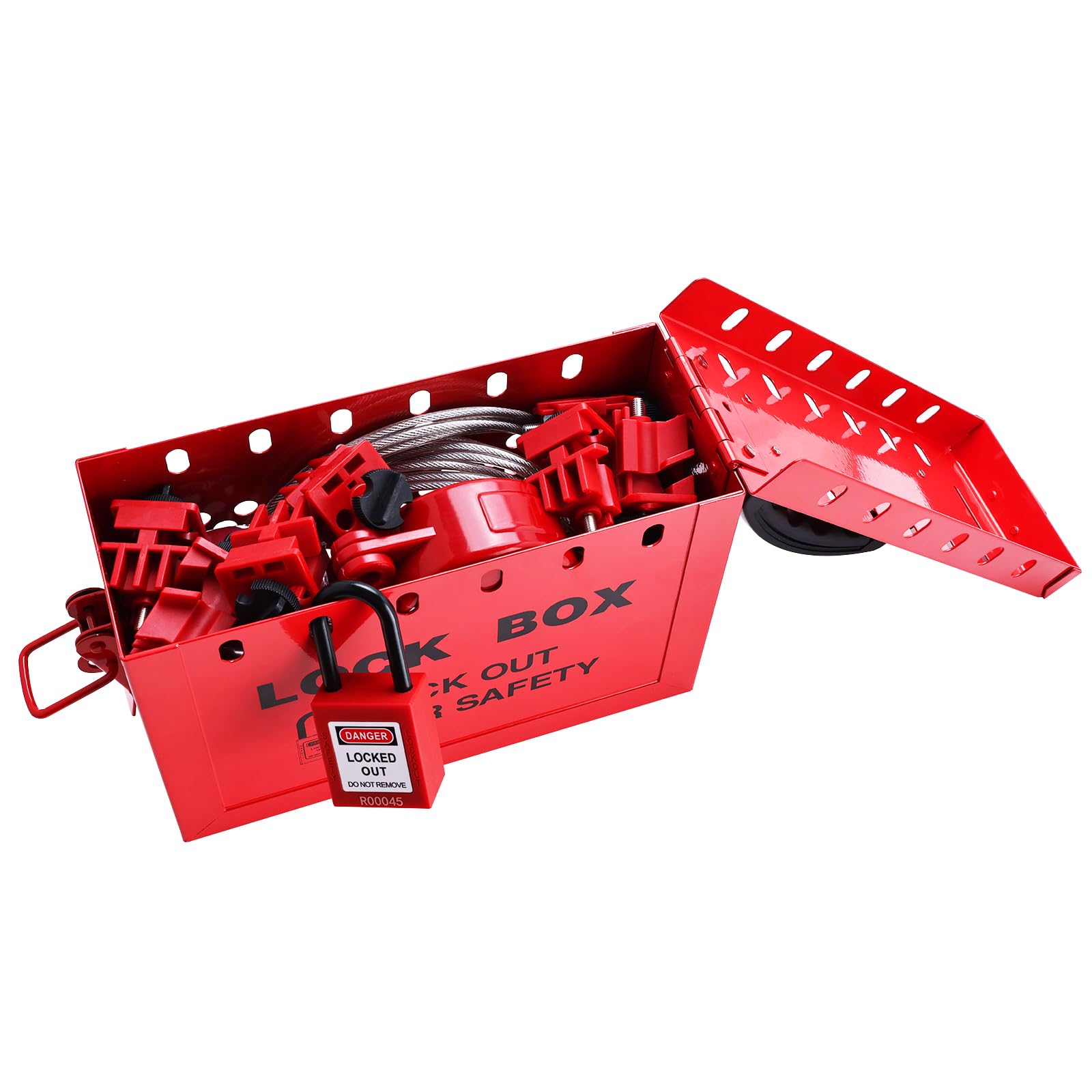 Lockout Tagout - Caja de bloqueo de grupo, caja de acero portátil roja, capacidad de 12 candados de seguridad para procedimientos de loto, paquete de 2