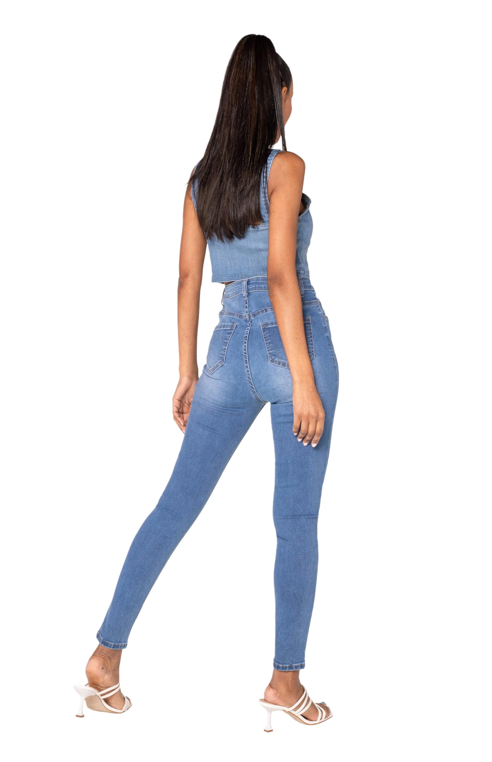 Nina Carter P190 Jean coupe skinny pour femme, taille extra haute, aspect usé