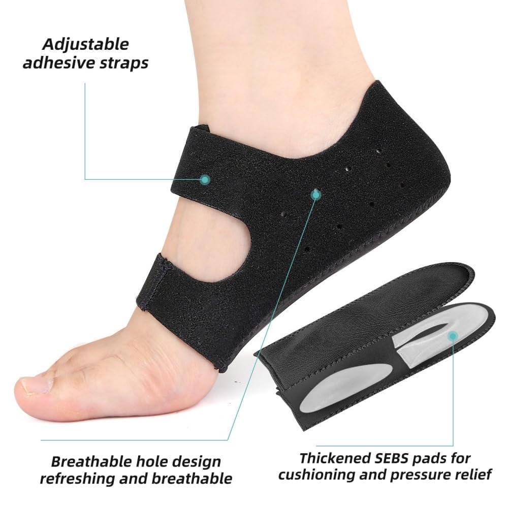 Wickston Silicone Gel Heel Protectors Velcro Heel Pad for Pain Relief, Plantar Fasciitis, Arch Support for Flat Feet For Men and Women (Black, L) 3