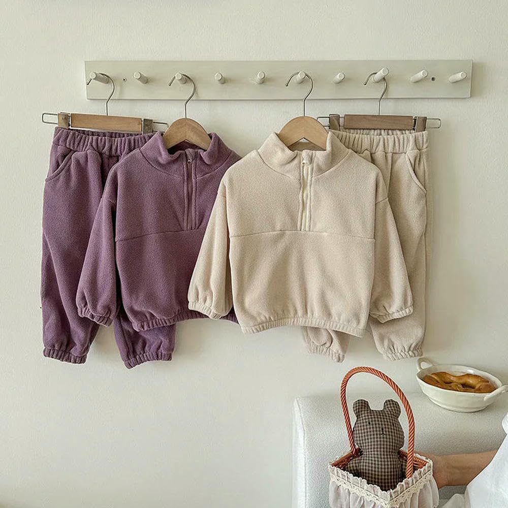 GLDFW Autunno Ragazze 2PCS Abbigliamento Set Pile Stand Collar Pullover Abiti Allentati Sport Pantaloni Tuta Bambini Ragazza Outfits