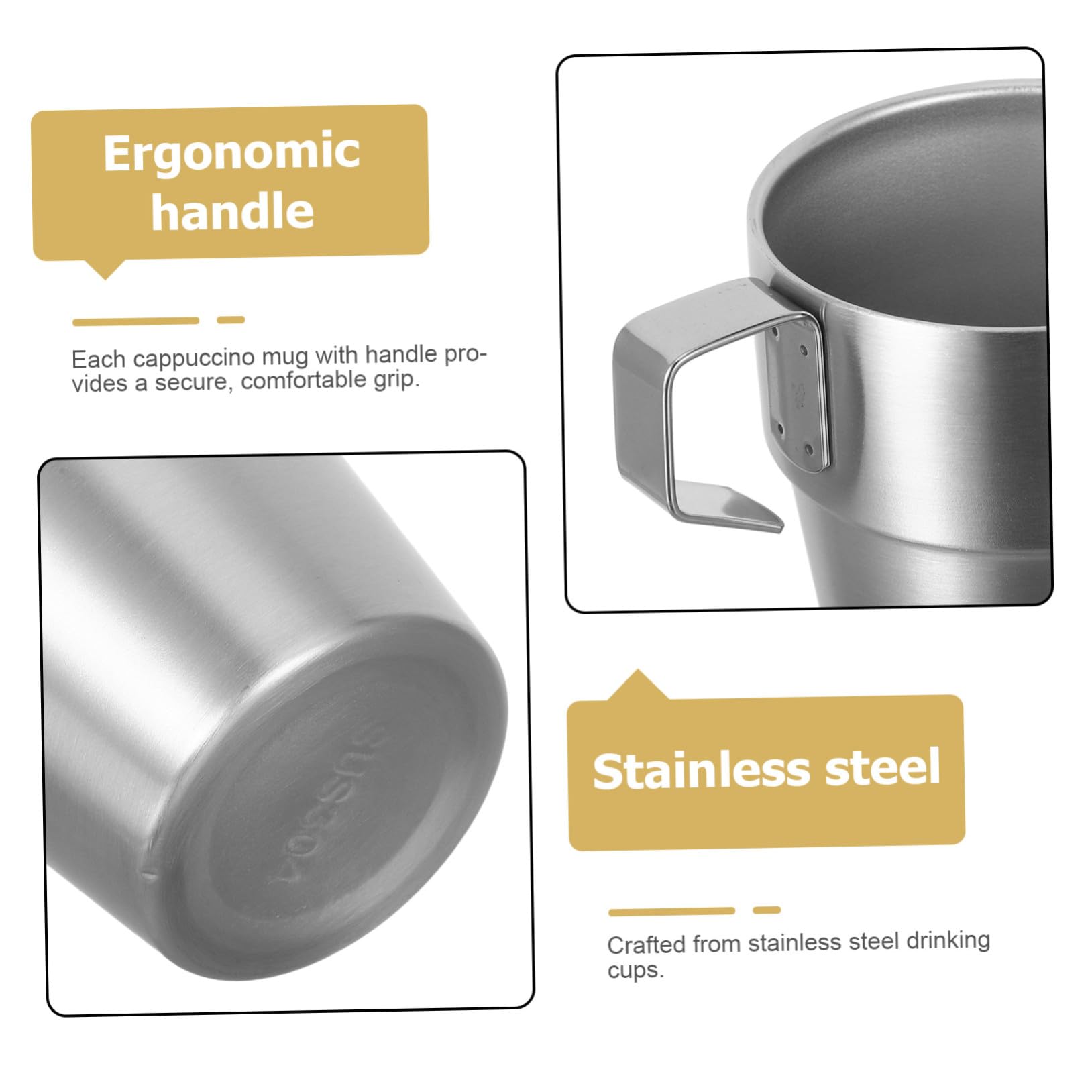 Ciieeo Isolierter Edelstahl Kaffeebecher 300ml mit Henkel, Silber