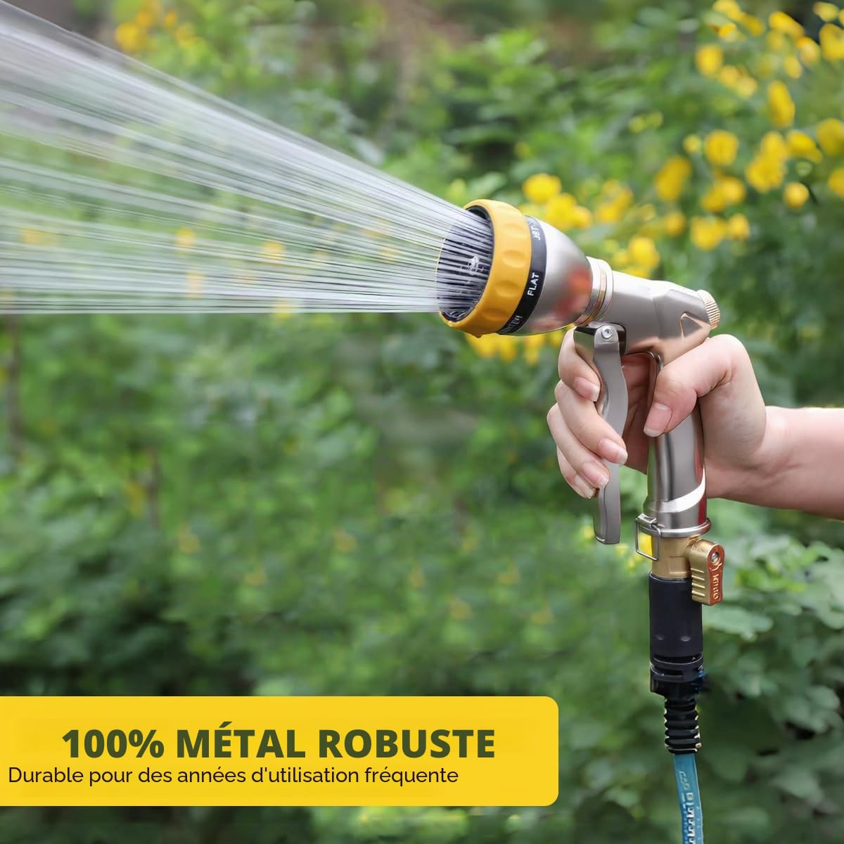 FANHAO Pistolet d'arrosage Métal 7 Modèles Débit Réglable Lavage Voiture Cour Arroser Plantes Pelouse