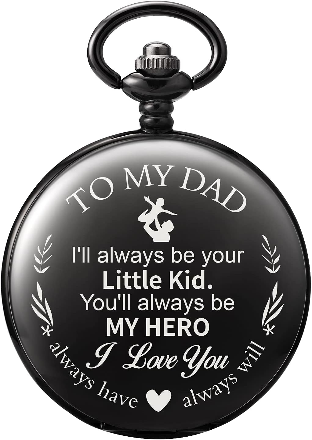 TREEWETO Mens Quartz Personalized Pocket Watch Engraved Engraving Customized with Chain Gift Box for Dad Father Papa Uncle Grandpa Grandfather Love