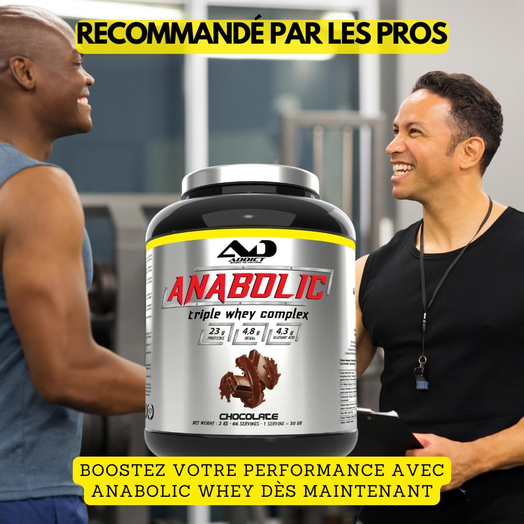 Addict sport nutrition - Anabolic whey - Protéine de lactosérum concentrée, isolée et hydrolysée - Protéine pure - BCAA - Glutamine - Croissance musculaire et récupération - 1kg - Cookie N'cream